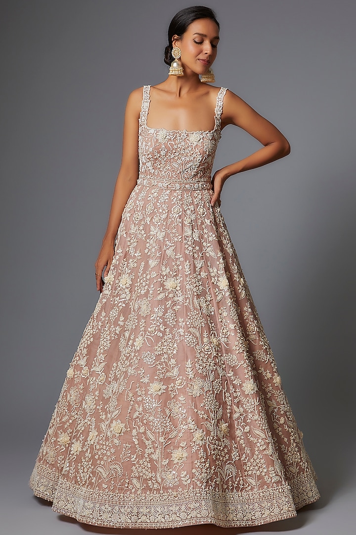 Pink Organza Embroidered Gown by Anushree Reddy