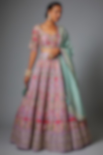 Lavender Raw Silk Embroidered Bridal Lehenga Set by Anushree Reddy at Pernia's Pop Up Shop