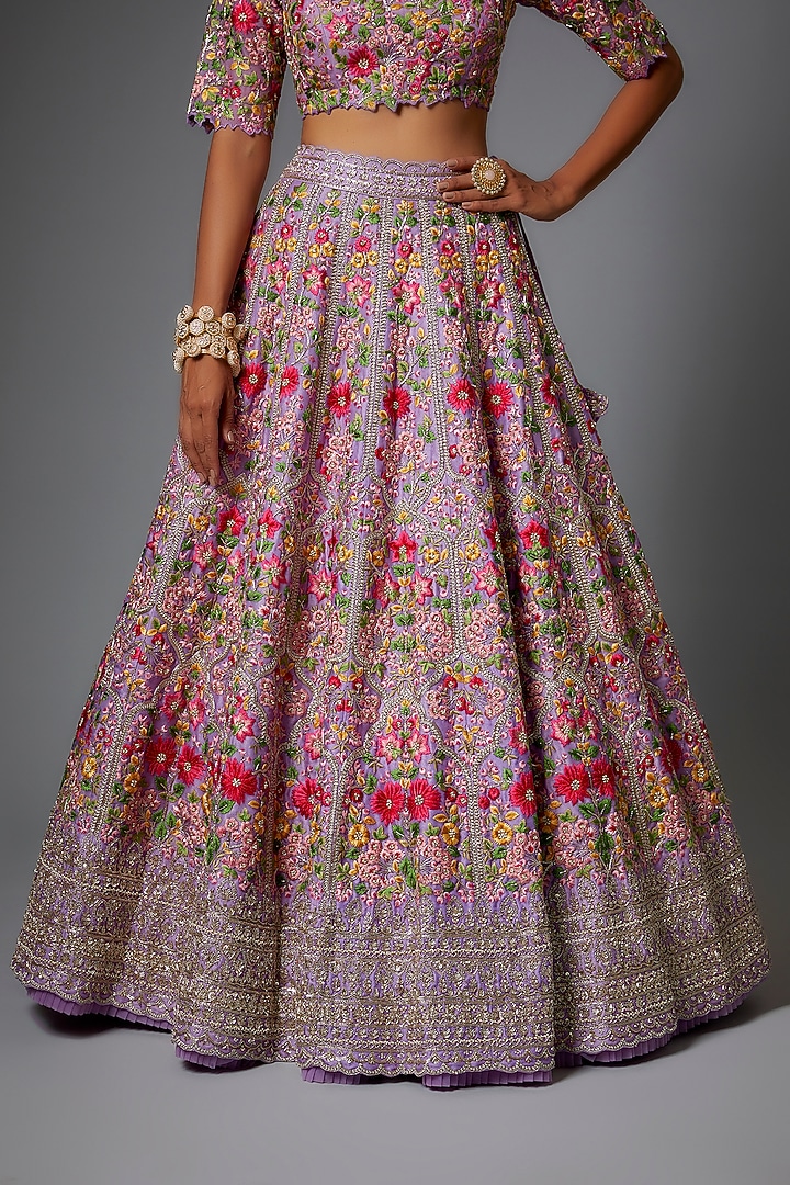 Lavender Raw Silk Embroidered Bridal Lehenga Set by Anushree Reddy at Pernia's Pop Up Shop