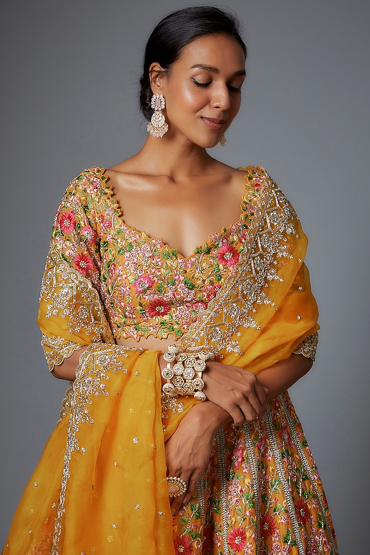 Mustard Raw Silk Bridal Lehenga Set by Anushree Reddy at Pernia's Pop Up Shop