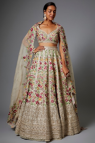 Ivory Organza Lehenga Set by Anushree Reddy