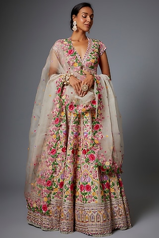 Ivory Organza Lehenga Set by Anushree Reddy