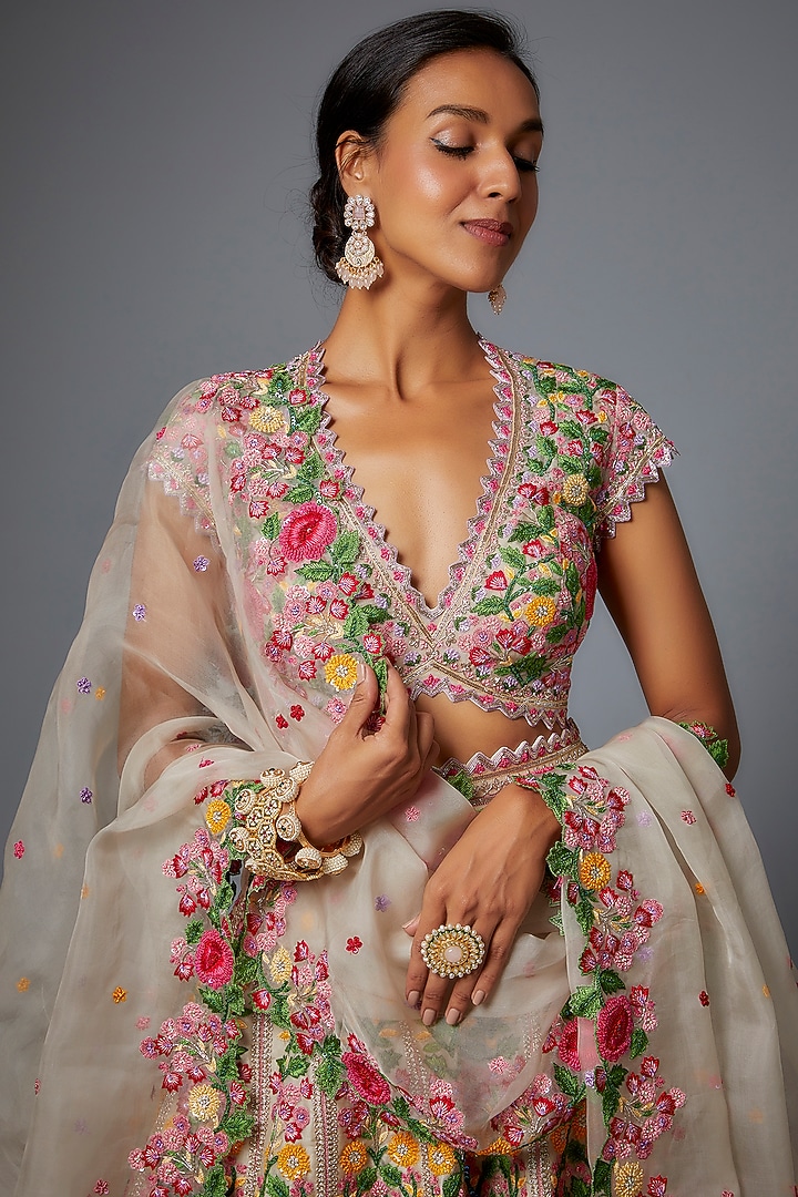 Ivory Organza Bridal Lehenga Set by Anushree Reddy at Pernia's Pop Up Shop
