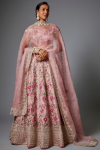 Pink Organza Lehenga Set by Anushree Reddy