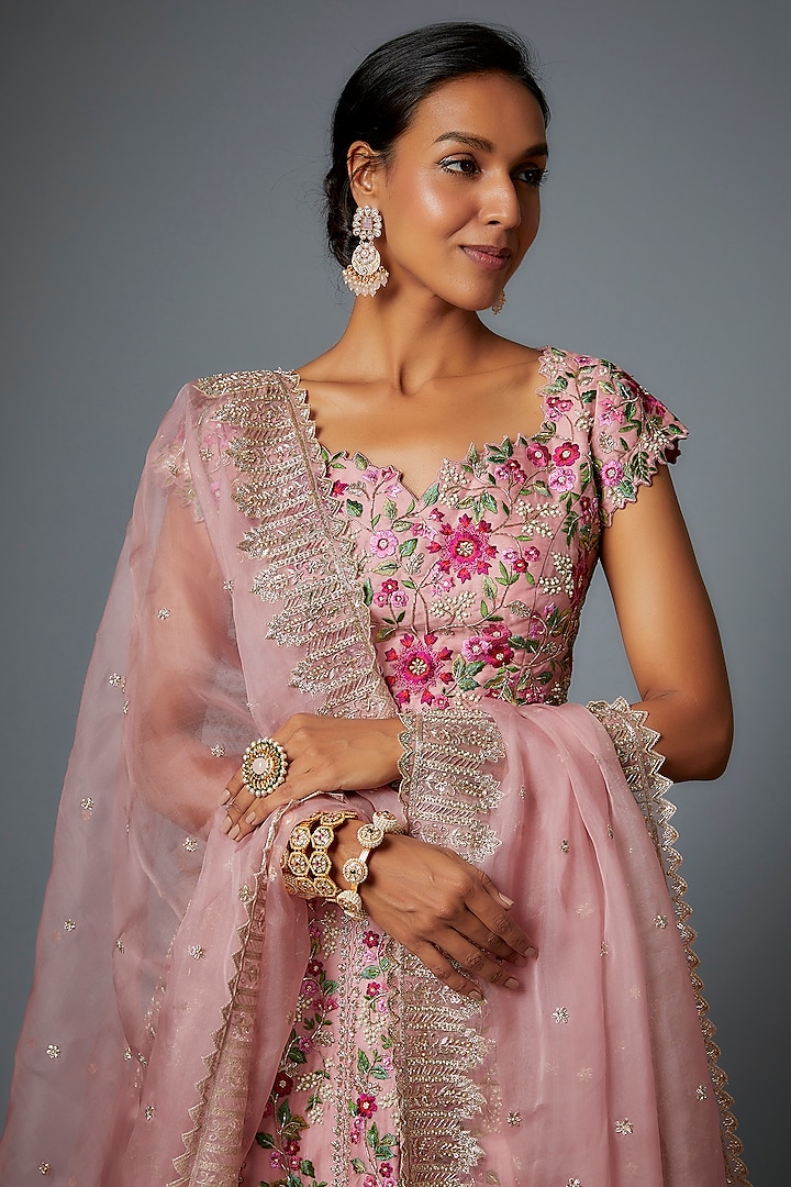 Pink Organza Bridal Lehenga Set by Anushree Reddy at Pernia's Pop Up Shop