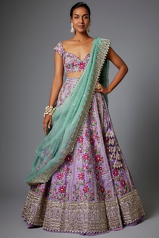 Lavender Organza Lehenga Set by Anushree Reddy