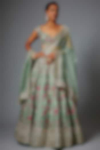 Sea Green Organza Bridal Lehenga Set by Anushree Reddy at Pernia's Pop Up Shop