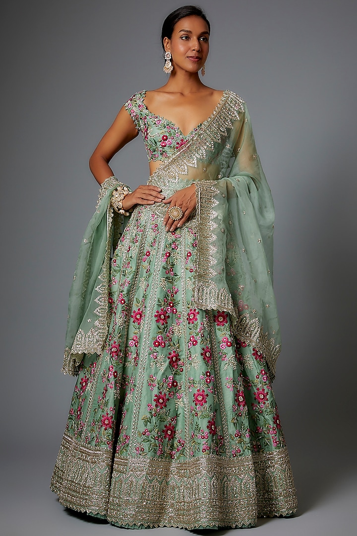 Sea Green Organza Bridal Lehenga Set by Anushree Reddy at Pernia's Pop Up Shop