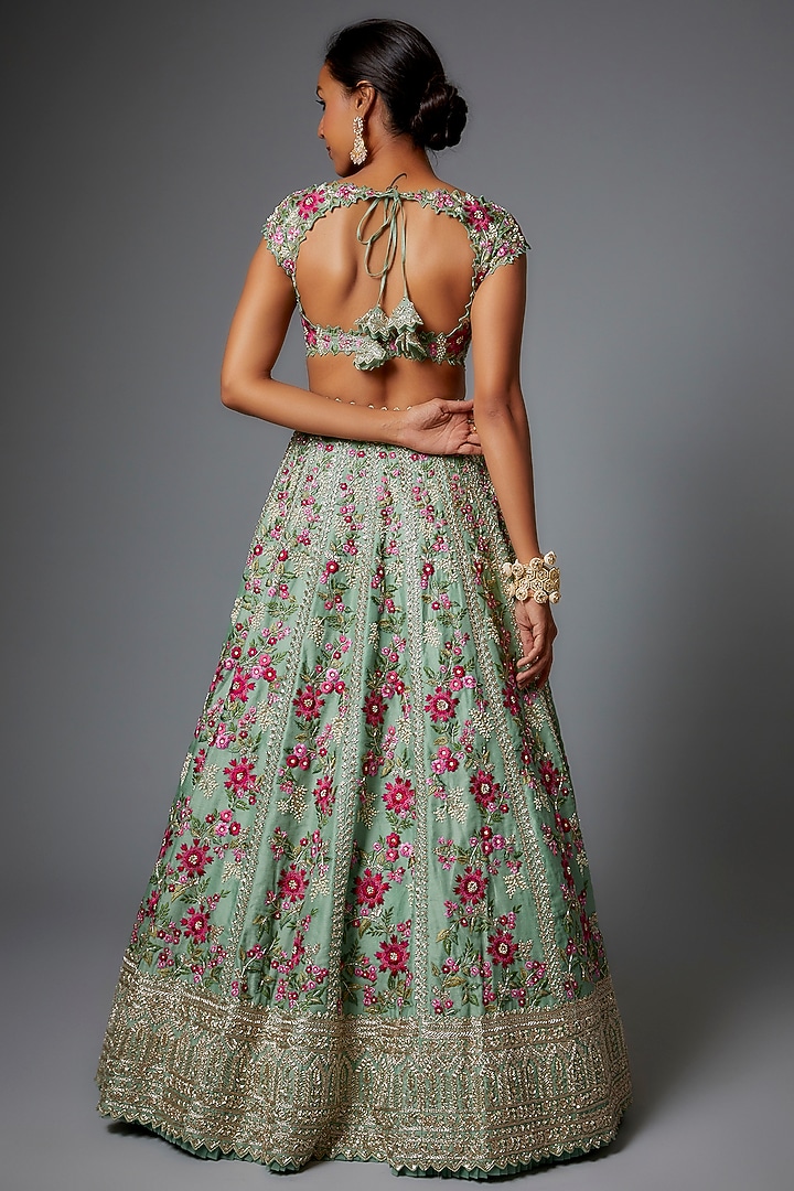 Sea Green Organza Bridal Lehenga Set by Anushree Reddy at Pernia's Pop Up Shop