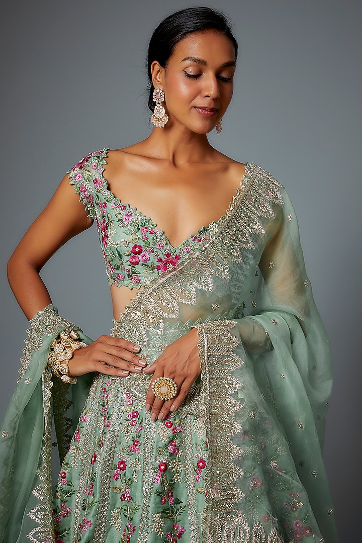 Sea Green Organza Bridal Lehenga Set by Anushree Reddy at Pernia's Pop Up Shop