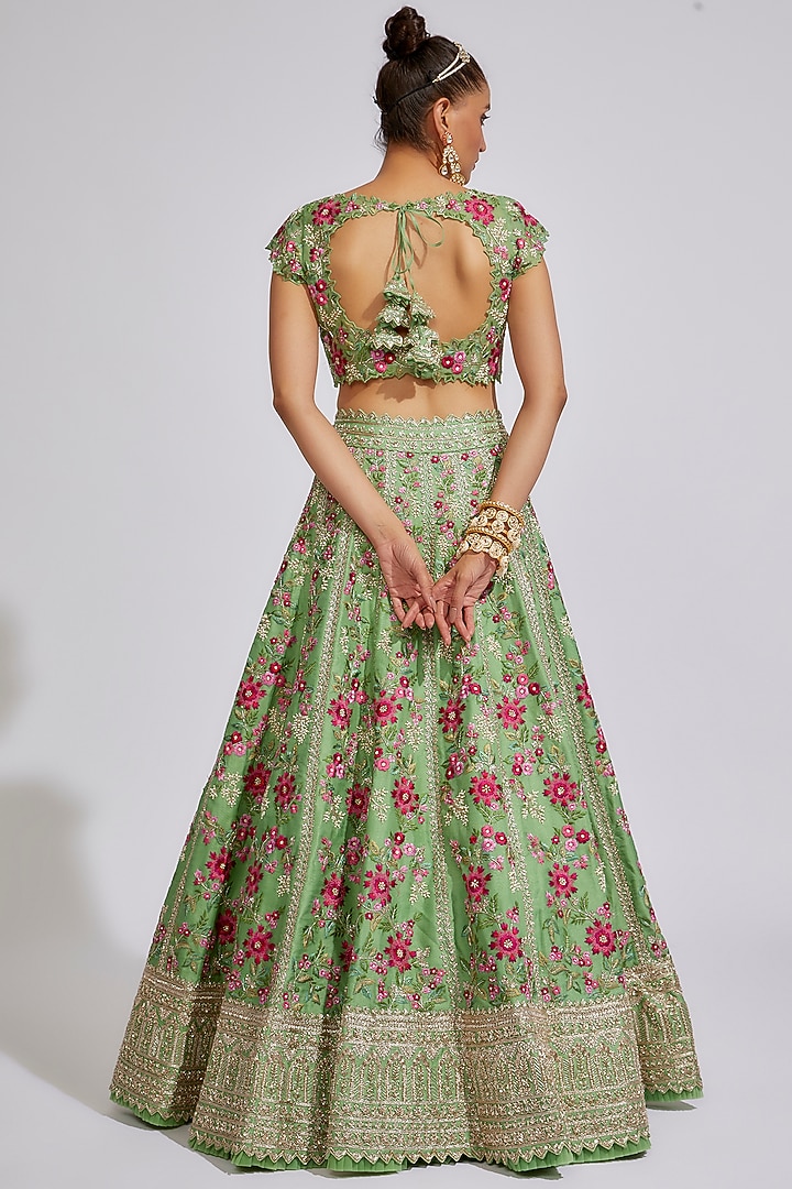 Mint Green Organza Embroidered Bridal Lehenga Set by Anushree Reddy at Pernia's Pop Up Shop