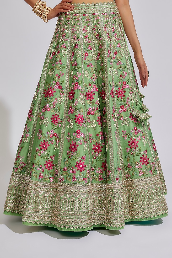 Mint Green Organza Embroidered Bridal Lehenga Set by Anushree Reddy at Pernia's Pop Up Shop