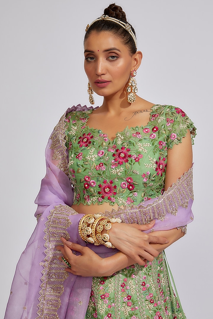 Mint Green Organza Embroidered Bridal Lehenga Set by Anushree Reddy at Pernia's Pop Up Shop