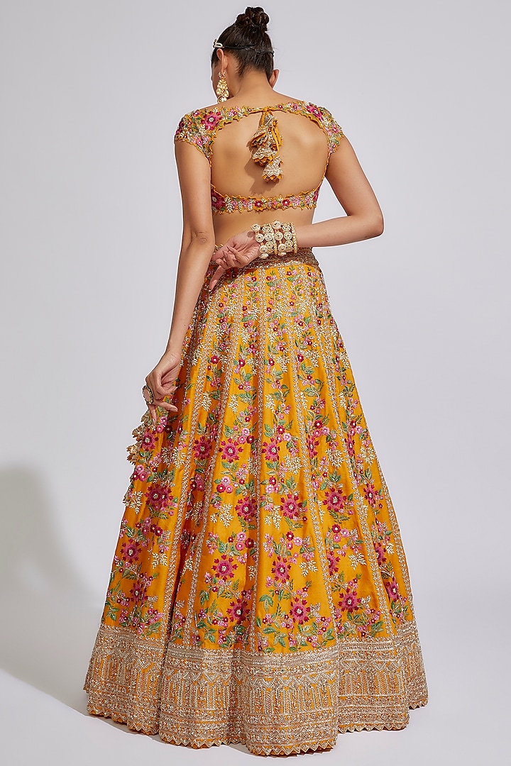 Mustard Organza Embroidered Bridal Lehenga Set by Anushree Reddy at Pernia's Pop Up Shop