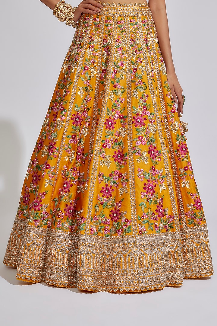 Mustard Organza Embroidered Bridal Lehenga Set by Anushree Reddy at Pernia's Pop Up Shop