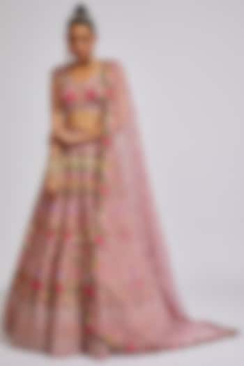 Pink Organza Embroidered Bridal Lehenga Set by Anushree Reddy at Pernia's Pop Up Shop