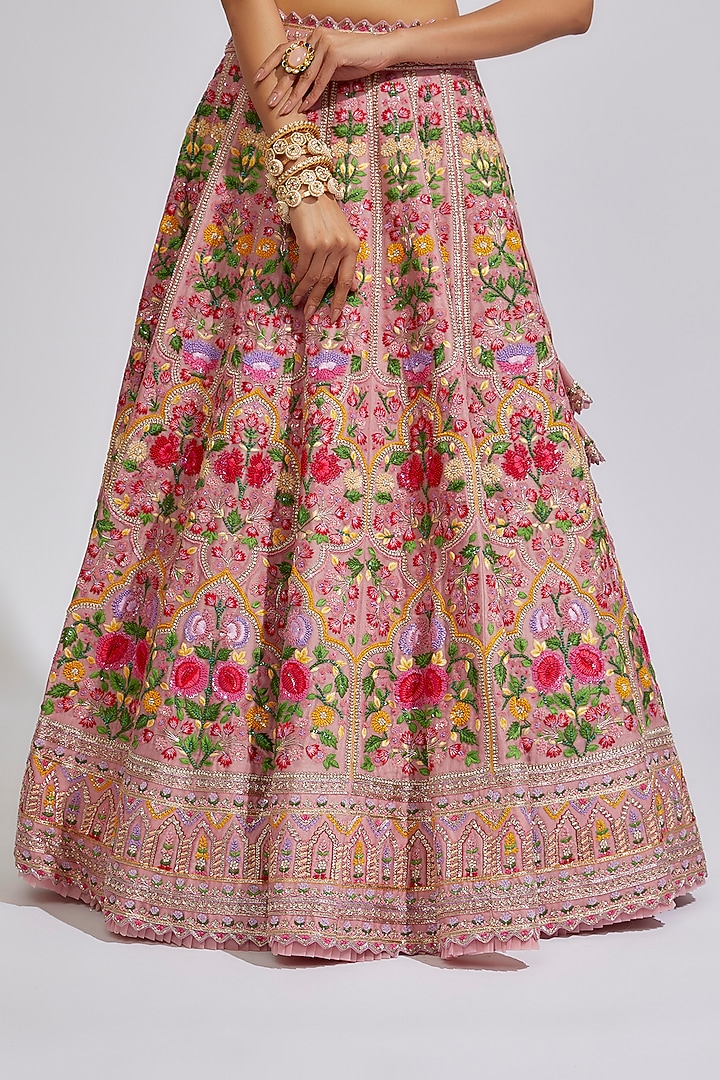 Pink Organza Embroidered Bridal Lehenga Set by Anushree Reddy at Pernia's Pop Up Shop