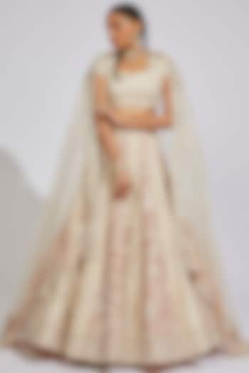 Ivory Organza Embroidered Bridal Lehenga Set by Anushree Reddy at Pernia's Pop Up Shop