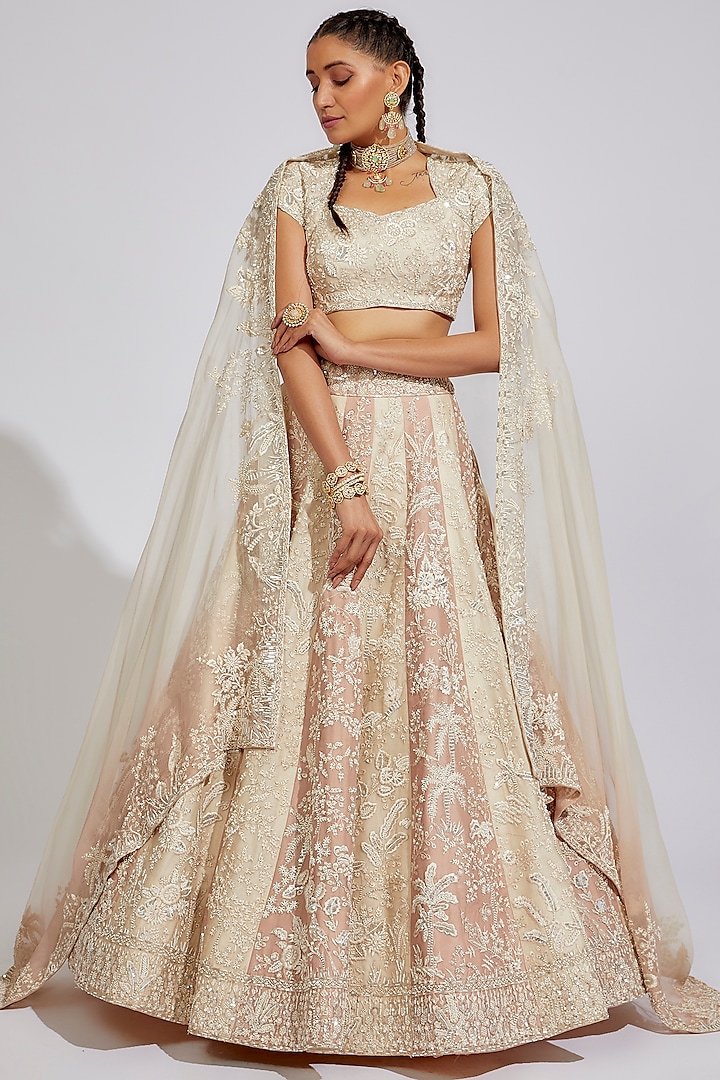 Ivory Organza Embroidered Bridal Lehenga Set by Anushree Reddy at Pernia's Pop Up Shop