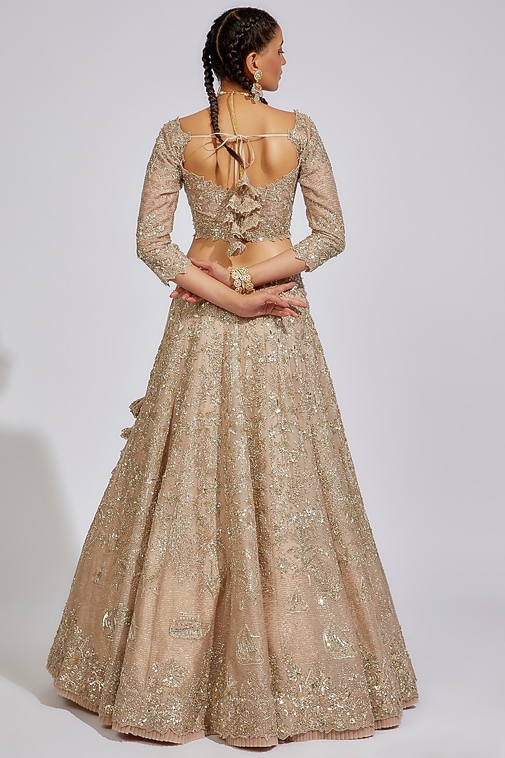 Champagne Organza Embroidered Bridal Lehenga Set by Anushree Reddy at Pernia's Pop Up Shop