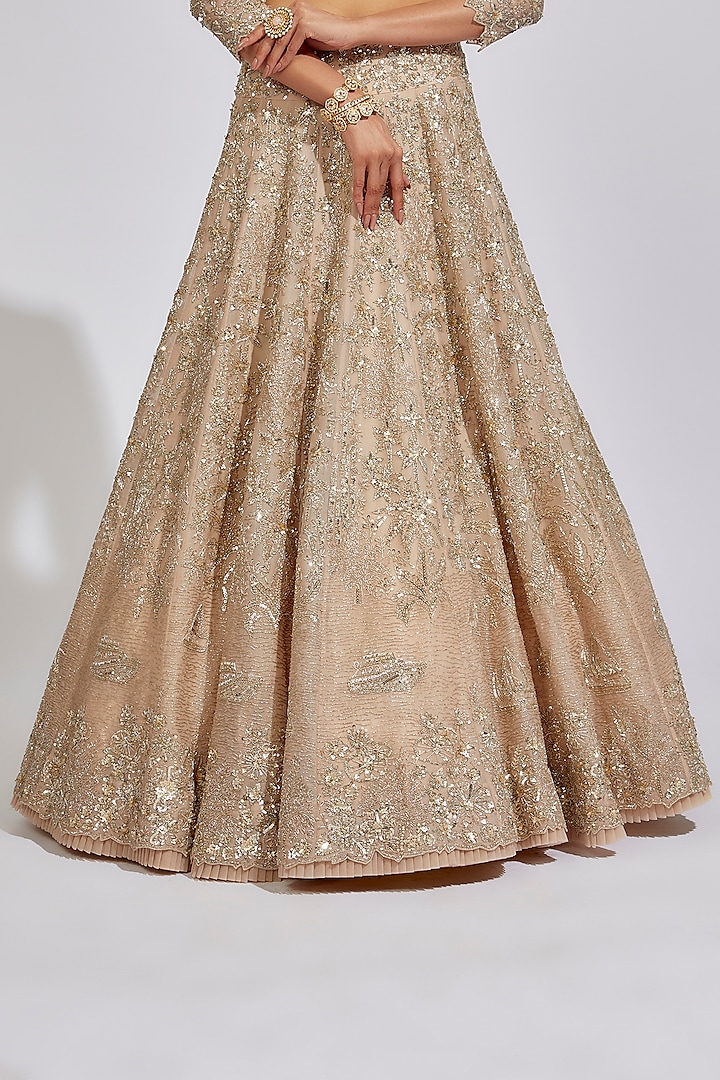 Champagne Organza Embroidered Bridal Lehenga Set by Anushree Reddy at Pernia's Pop Up Shop