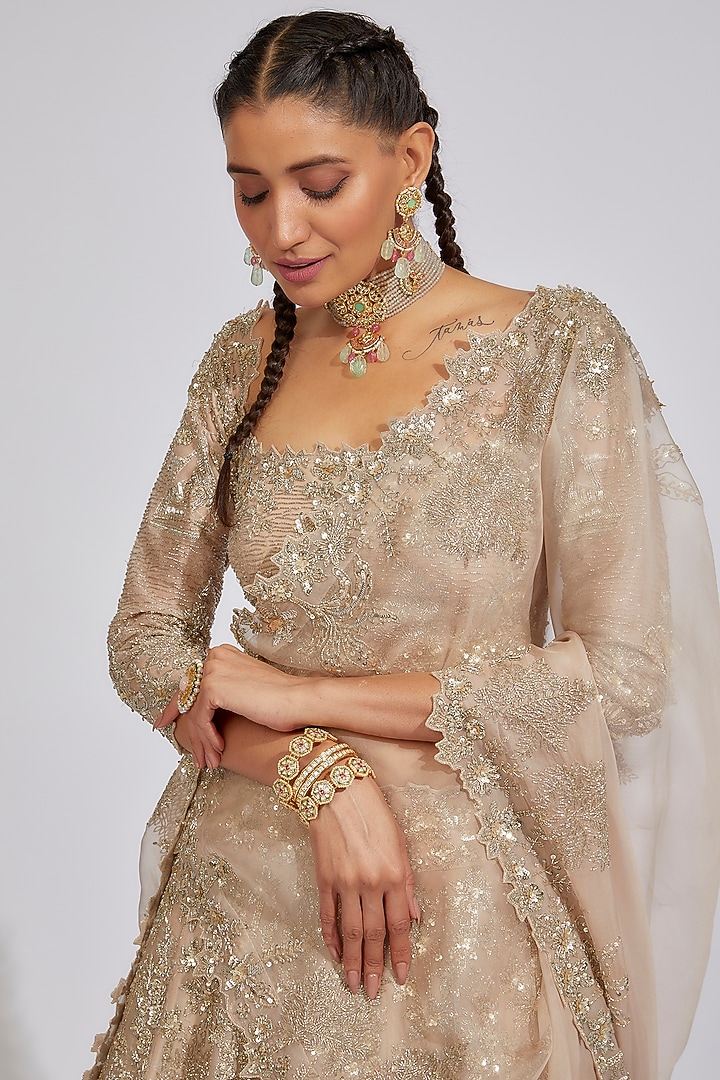 Champagne Organza Embroidered Bridal Lehenga Set by Anushree Reddy at Pernia's Pop Up Shop