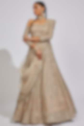 Champagne Organza Embroidered Bridal Lehenga Set by Anushree Reddy at Pernia's Pop Up Shop