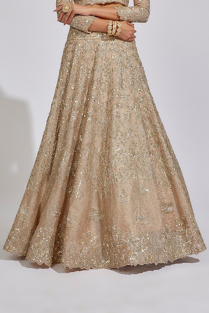 Champagne Organza Embroidered Bridal Lehenga Set by Anushree Reddy at Pernia's Pop Up Shop