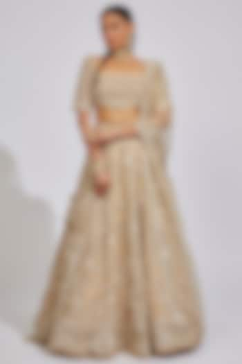 Ivory Organza Embroidered Bridal Lehenga Set by Anushree Reddy at Pernia's Pop Up Shop