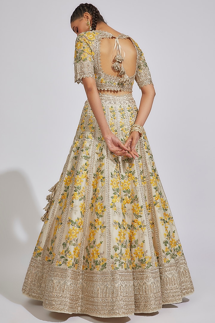Ivory Organza Embroidered Bridal Lehenga Set by Anushree Reddy at Pernia's Pop Up Shop