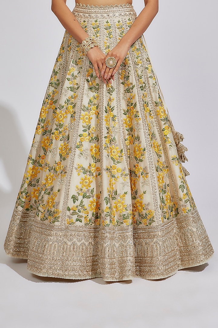 Ivory Organza Embroidered Bridal Lehenga Set by Anushree Reddy at Pernia's Pop Up Shop