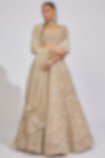 Ivory Organza Embroidered Lehenga Set by Anushree Reddy