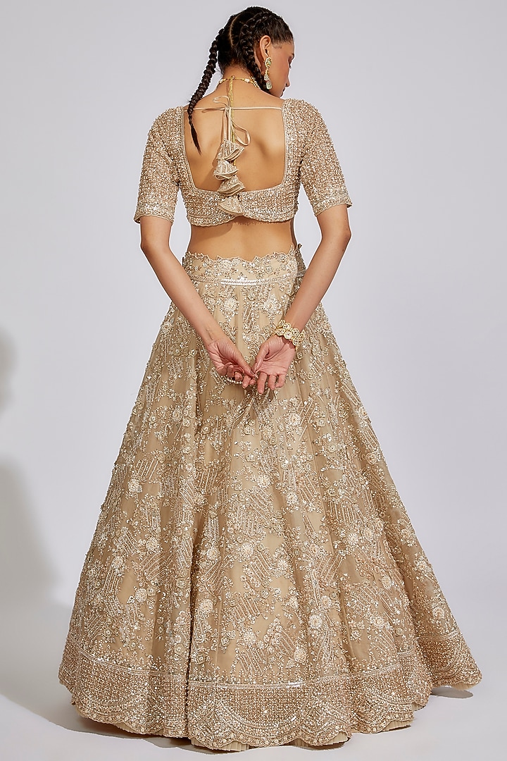 Ivory Organza Embroidered Bridal Lehenga Set by Anushree Reddy at Pernia's Pop Up Shop