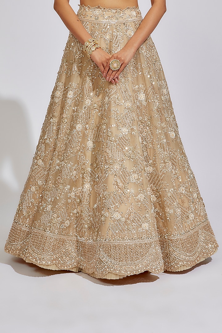Ivory Organza Embroidered Bridal Lehenga Set by Anushree Reddy at Pernia's Pop Up Shop