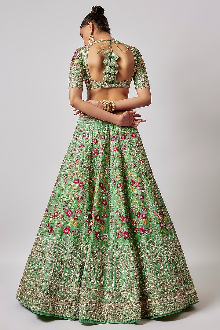 Sea Green Organza Embroidered Bridal Lehenga Set by Anushree Reddy at Pernia's Pop Up Shop