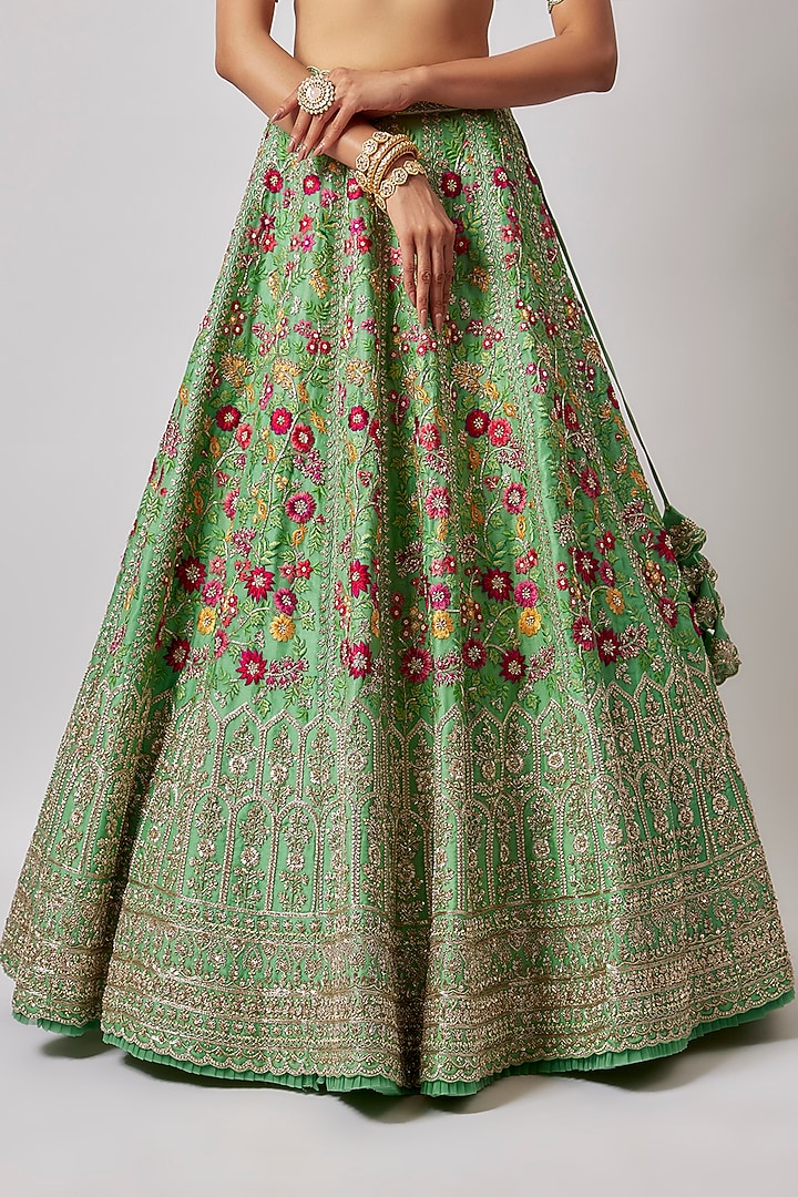 Sea Green Organza Embroidered Bridal Lehenga Set by Anushree Reddy at Pernia's Pop Up Shop
