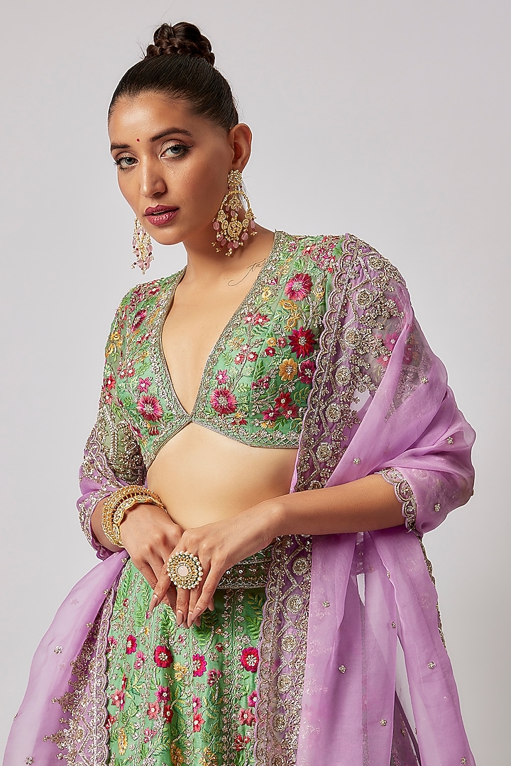 Sea Green Organza Embroidered Bridal Lehenga Set by Anushree Reddy at Pernia's Pop Up Shop