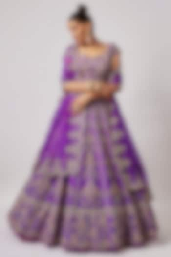 Purple Raw Silk Embroidered Bridal Lehenga Set by Anushree Reddy at Pernia's Pop Up Shop