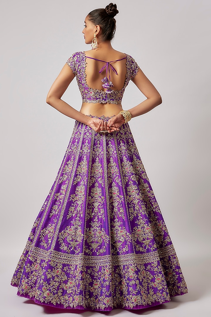 Purple Raw Silk Embroidered Bridal Lehenga Set by Anushree Reddy at Pernia's Pop Up Shop