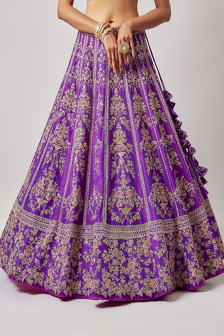 Purple Raw Silk Embroidered Bridal Lehenga Set by Anushree Reddy at Pernia's Pop Up Shop