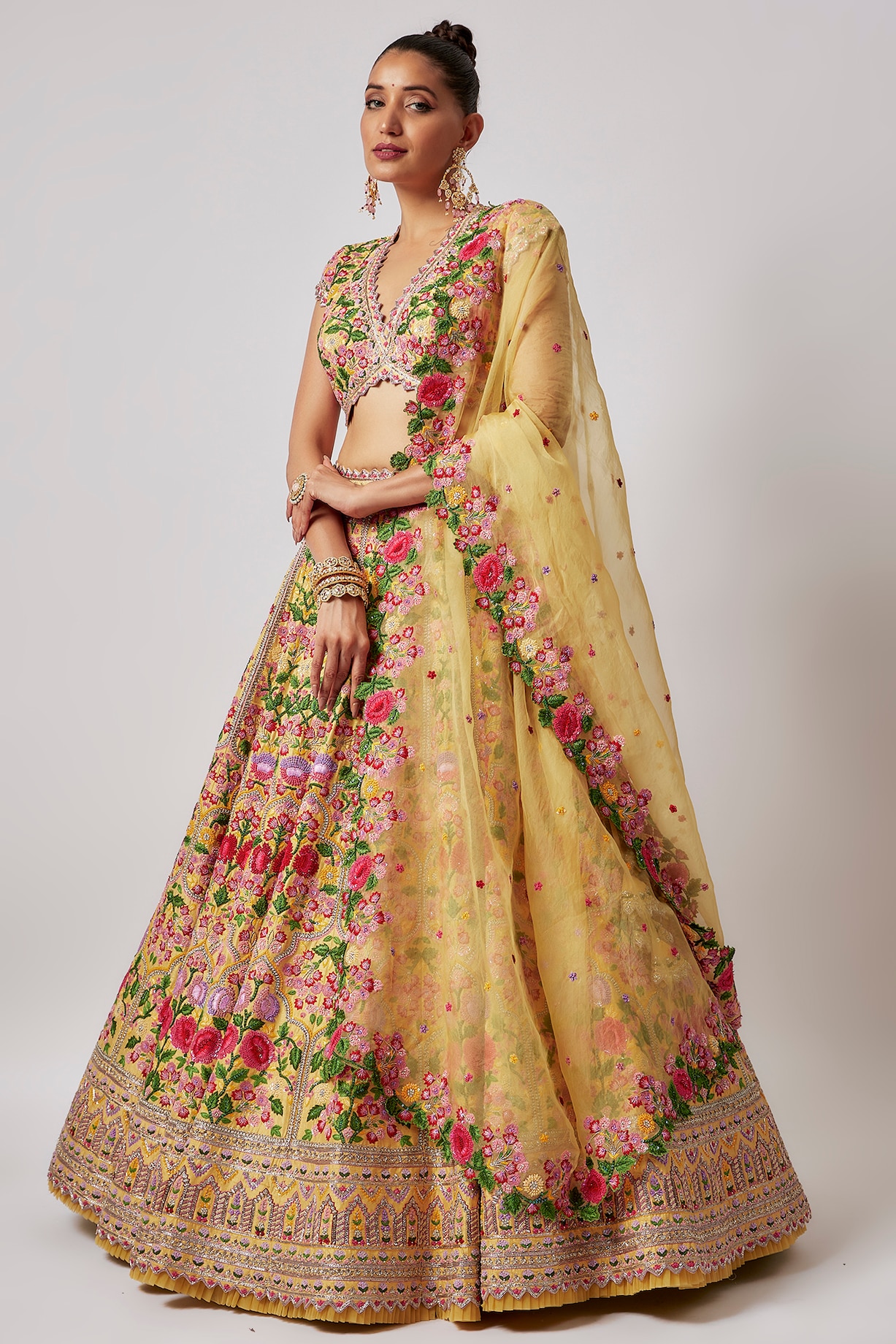 Madhvi Organza Yellow Lehenga