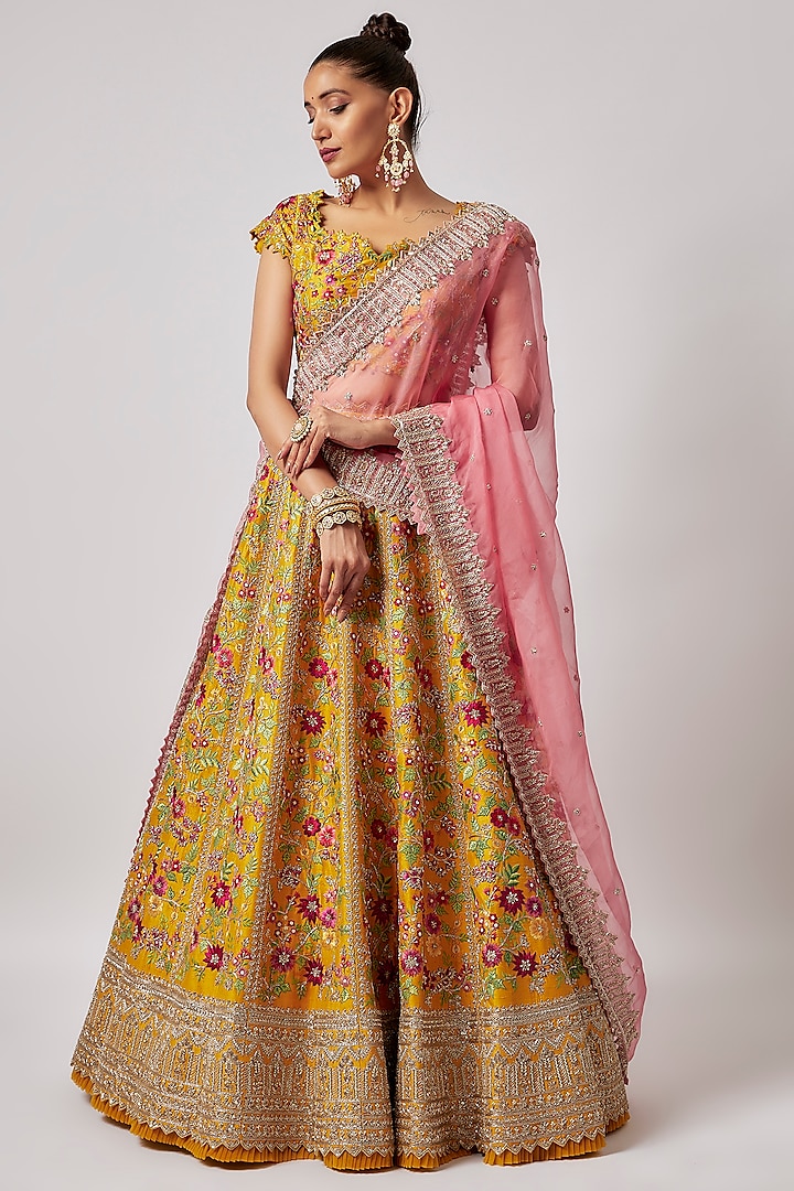 Yellow Raw Silk Bridal Lehenga Set by Anushree Reddy at Pernia's Pop Up Shop