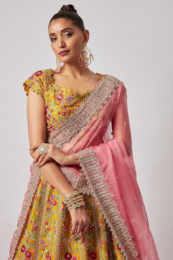 Yellow Raw Silk Bridal Lehenga Set by Anushree Reddy at Pernia's Pop Up Shop