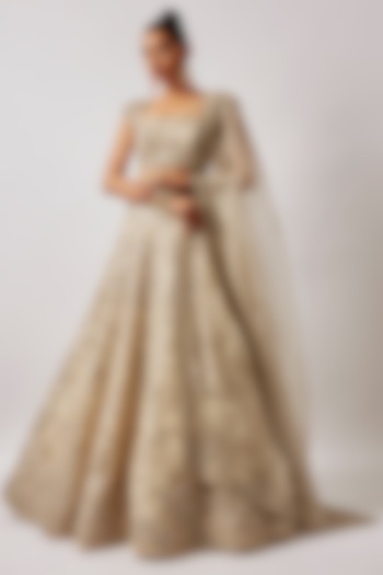 Ivory Organza Embroidered Bridal Lehenga Set by Anushree Reddy at Pernia's Pop Up Shop