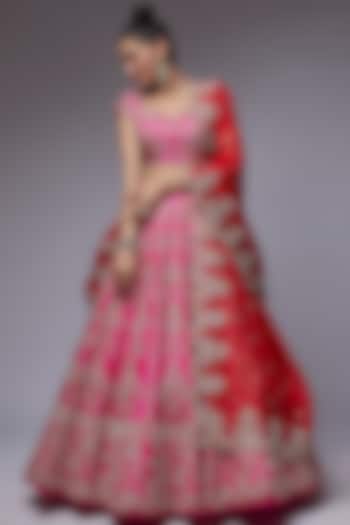 Pink Raw Silk Bridal Lehenga Set by Anushree Reddy at Pernia's Pop Up Shop