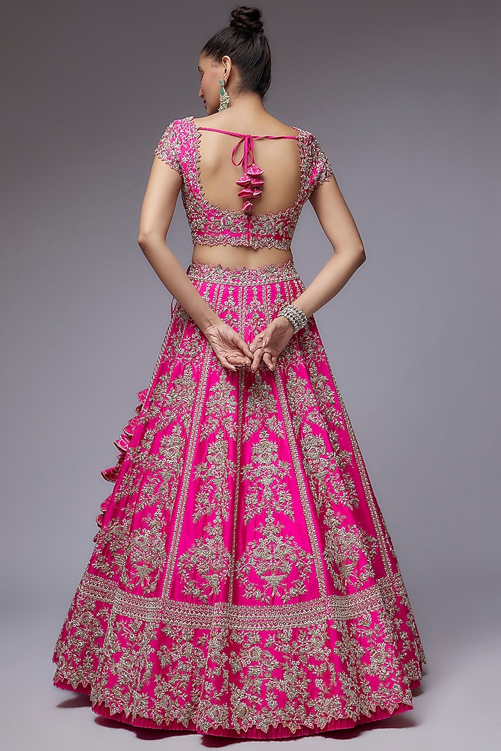 Pink Raw Silk Bridal Lehenga Set by Anushree Reddy at Pernia's Pop Up Shop