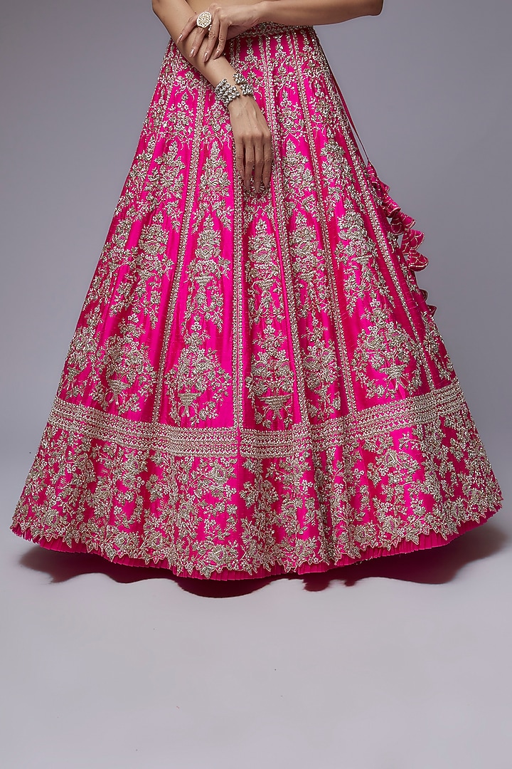 Pink Raw Silk Bridal Lehenga Set by Anushree Reddy at Pernia's Pop Up Shop