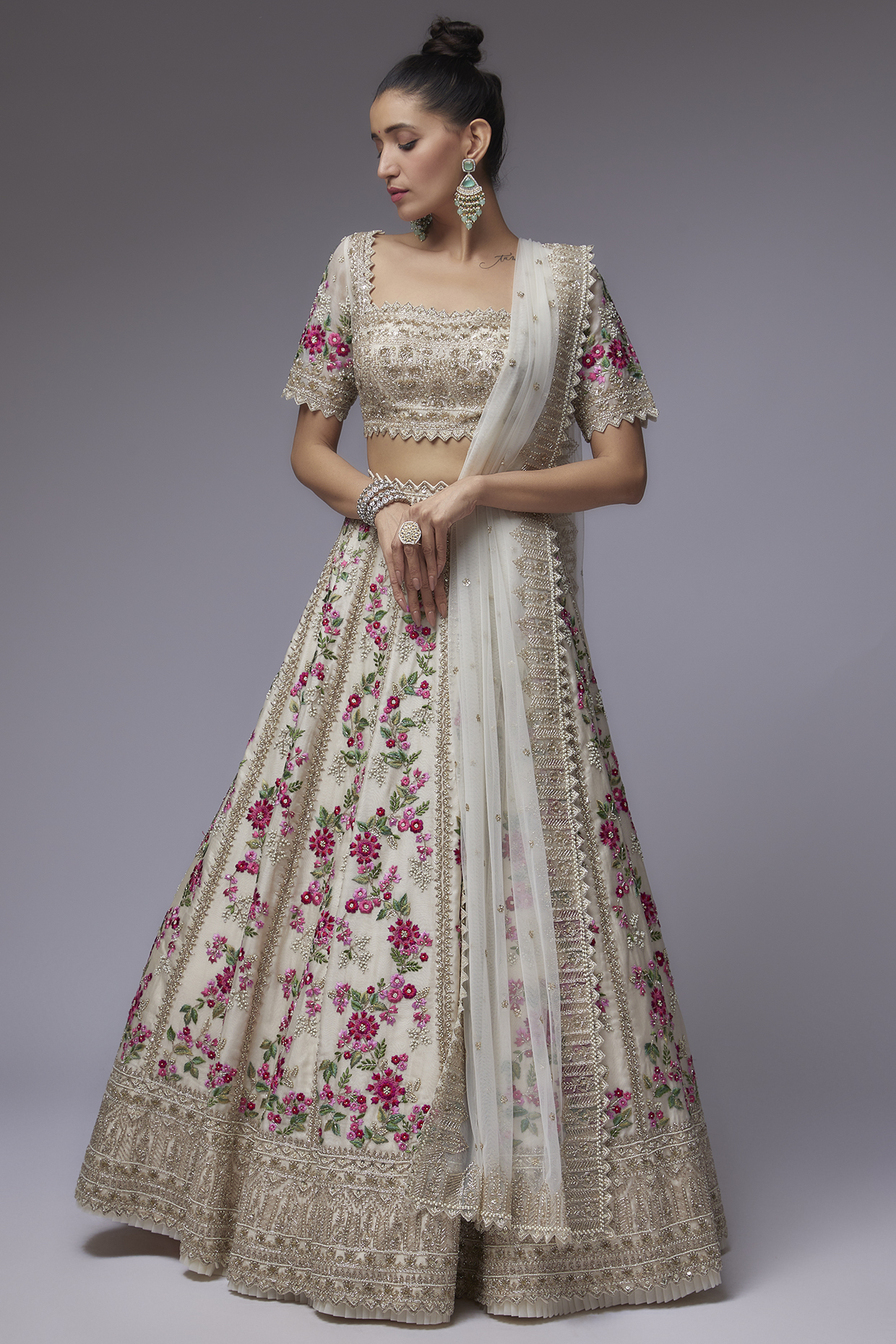 Ivory Organza Bridal Lehenga Set by Anushree Reddy at Pernia's Pop Up Shop