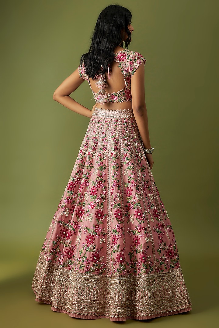 Pink Organza Embroidered Bridal Lehenga Set by Anushree Reddy at Pernia's Pop Up Shop
