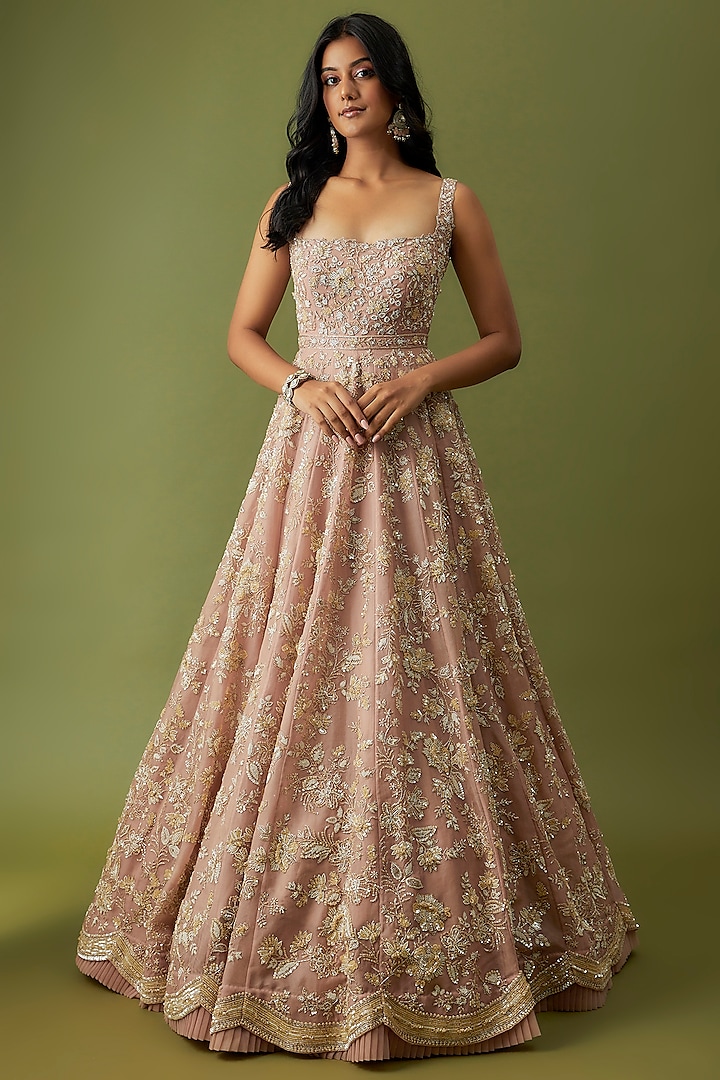 Pink Organza Embroidered Gown by Anushree Reddy at Pernia's Pop Up Shop